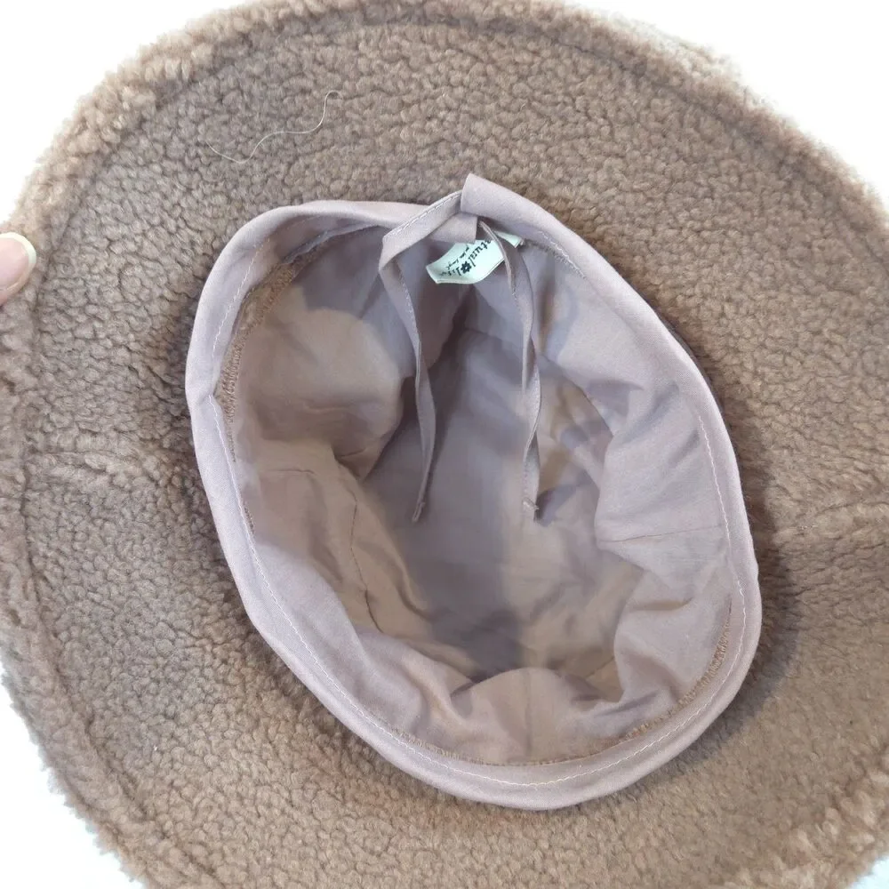 Natural Life Teddy Bucket Hat Pink Fuzzy Fleece Boho Earthy Cozy Lounge